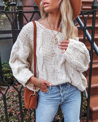 Cream And Sugar Zopfmusterpullover – Mandel – ENDGÜLTIGER VERKAUF