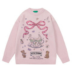 Oversize-Pullover mit ästhetischem Kaninchen-Print
