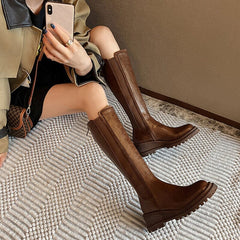 Klobige kniehohe Stiefel Reitstiefel