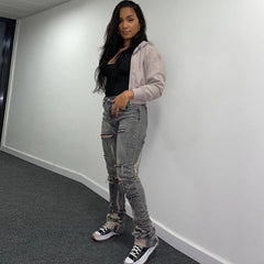 Verwaschene weiße Slim-Jeans