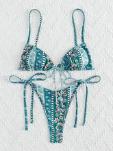 Bikini-Set mit ethnischem Blumenmuster und Schnürung