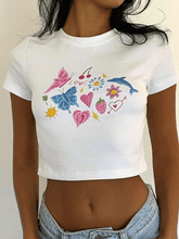 Crop Top mit fruchtigem Schmetterlings-Print