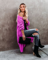 Glorious Pocketed Fuzzy Knit Cardigan - Magenta Ins Street