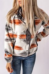 Graue Western-Fleecejacke mit Azteken-Print und Druckknöpfen