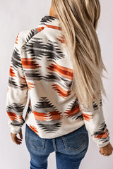 Graue Western-Fleecejacke mit Azteken-Print und Druckknöpfen