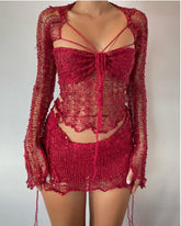 Schillerndes Häkel-Set mit kurzem Rock