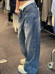 Boyfriendjeans mit verwaschenem Effekt und faltbarer Taille