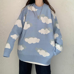 Blaue Wolken Niedliche Ästhetische Lockere Strickweste Pullover
