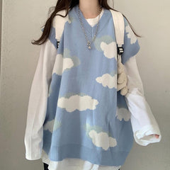 Blaue Wolken Niedliche Ästhetische Lockere Strickweste Pullover