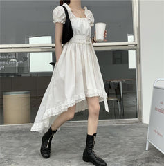 Vintage Ästhetischer asymmetrischer Rock Dünnes weißes Kleid