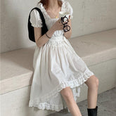 Vintage Aesthetic Assymetrical Skirt Thin White Dress