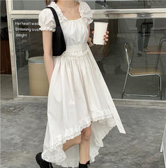 Vintage Ästhetischer asymmetrischer Rock Dünnes weißes Kleid