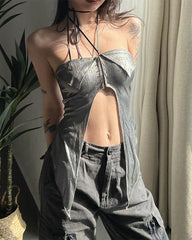 Cedonia Neckholder-Top mit geteilten Flügeln