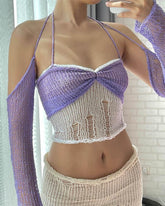 Lila-pflaumenfarbenes Häkeltop mit langen Ärmeln