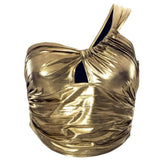 Ausgehöhltes, gerüschtes One-Shoulder-Crop-Top