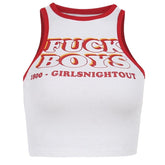 Geripptes, ärmelloses Crop-Top mit kontrastierendem „FXXK BOYS“-Muster