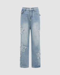 Distressed-Jeans aus Sonimire-Denim mit Sternenmuster