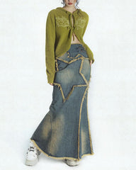Nova Star – Maxirock aus Denim im Used-Look