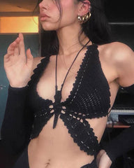 Alix Neckholder-Top mit Schmetterlingsmuster und Häkelmuster