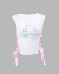 Satin-Spitzentop mit Baby Bunny-Grafik