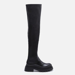 Overknee-Stiefel im britischen Stil mit dicker Sohle