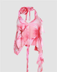 Neckholder-Top mit Rosenornament