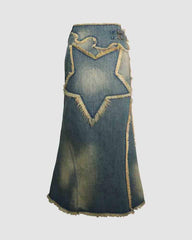 Nova Star – Maxirock aus Denim im Used-Look