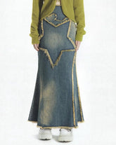 Nova Star – Maxirock aus Denim im Used-Look