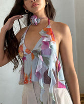 Neckholder-Top mit Rosenornament