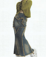 Nova Star – Maxirock aus Denim im Used-Look