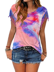 T-Shirt mit Batikmuster und Fransen