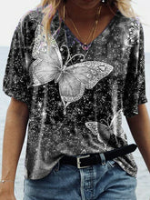 Mid Sleeve Butterfly Print T-Shirt