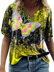 T-Shirt mit mittellangen Ärmeln und Schmetterlings-Print