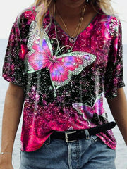 T-Shirt mit mittellangen Ärmeln und Schmetterlings-Print