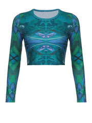 Langärmliges Crop-Top mit Print