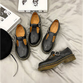 Handgemachte Retro Wachsen Flache Mary Jane Schuhe Runde Spitze Schwarz/Braun/Schwarz1/Weiß