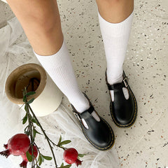 Handgemachte Retro Wachsen Flache Mary Jane Schuhe Runde Spitze Schwarz/Braun/Schwarz1/Weiß