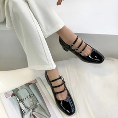 Handgefertigte Mary Jane Schuhe 40mm Dreifachriemchen Pumps Blockabsatz