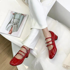 Handgefertigte Mary Jane Schuhe 40mm Dreifachriemchen Pumps Blockabsatz