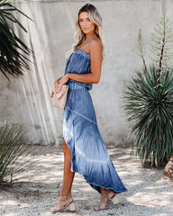 Ocean Breeze Strapless Tie Dye High Low Maxi Dress