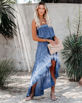 Ocean Breeze Strapless Tie Dye High Low Maxi Dress Ins Street
