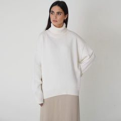 Langarmpullover mit Rollkragen und hohem Kragen - Weiß