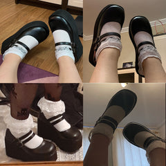 Süße Mary Janes mit Keilabsatz und doppelter Schnalle im Gothic-Stil