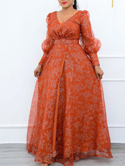 Partykleid mit V-Ausschnitt und langen Ärmeln