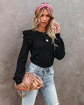 Reyna Ruffle Trim Ribbed Sweater - Black Ins Street