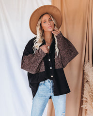 Spice It Up Kontrast-Jeansjacke mit Leopardenmuster – Schwarz – ENDGÜLTIGER VERKAUF