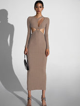 Temperament Aushöhlen Rundhals Langarm Schlank Kleid