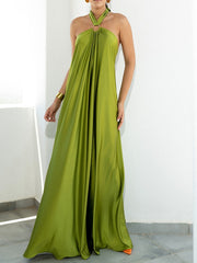 Temperament Satin Straps Großes Swing Kleid