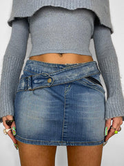 Jeansrock mit asymmetrischem Gürtel und Reißverschluss