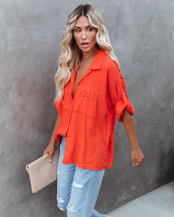Too Good For You Button-Down-Top - Rot Orange